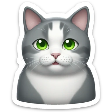 Fat gray and white cat with green eyes  sticker
