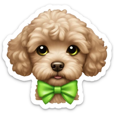 Brown maltipoo puppy with two neon green bows on ears sticker