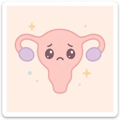 a sad uterus, anthropomorphic with expressive sad face, soft pastel colors, gentle background, approachable and empathetic style sticker