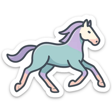 Chinese eastern style horse galloping, second frame of sequence, thin clean contours, soft rounded shapes, pastel palette #98B5BC, #B5B3C1, #C9A3C9, #E4C0CA, #F7DCD1, #F7C0AA, detailed shadows and highlights, soft lighting, transparent background, less cute, no decorative elements, silhouette and appearance as in reference sticker