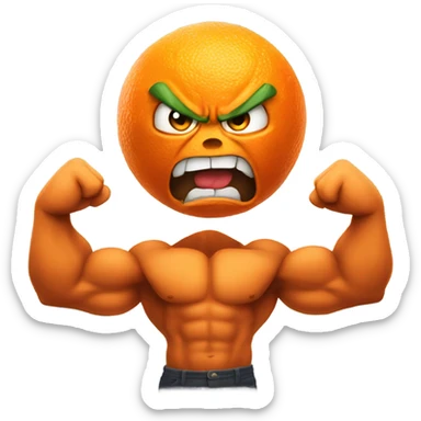 Angry orange with muscular arms sticker