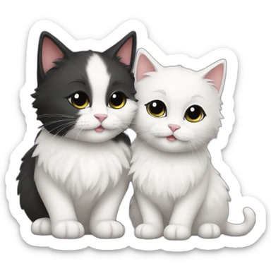Two cute fluffy cats one black and one white kissing sticker