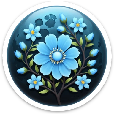 black Moon with light blue blossom sticker