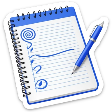 notebook with notes, spiral bound sticker