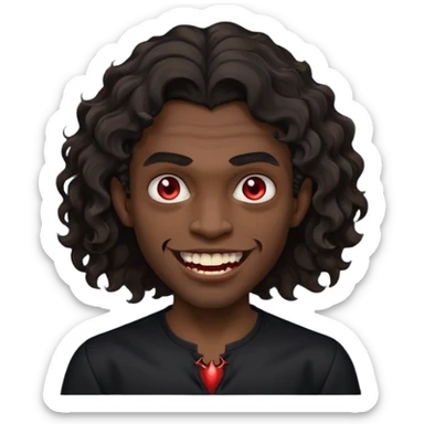 black skinned person with a black shirt on make the haircut have waves with vampire teeth sticker