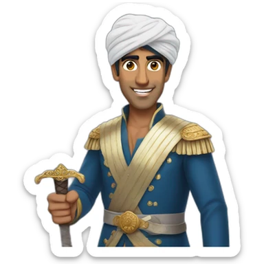 Rishi Sunak wearing a turban waving a sword sticker