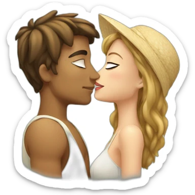 with beach clothes young metis man and white woman kiss love sticker
