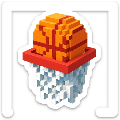 Voxel-style basketball in a net, variation 3 sticker