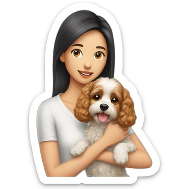 a cavapoo dog with a chinese girl sticker