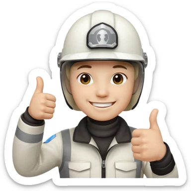 Cara de una persona con casco blanco cun pulgar arriba sticker