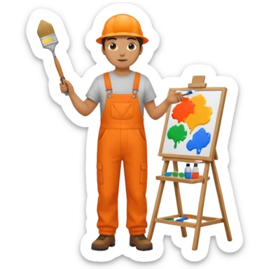 painter in orange overalls standing full body facing away sticker
