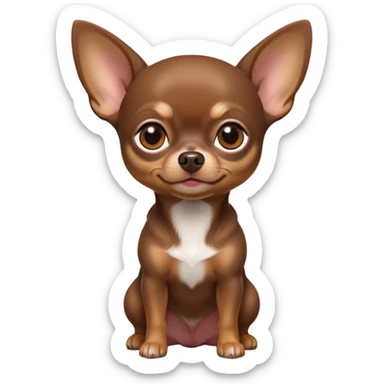 Cinematic Noble Chocolate Short Haired Chihuahua Portrait Emoji, Poised and regal, with a compact, muscular build and a sleek, well-groomed chocolate coat, deep-set soulful dark eyes, Simplified yet sharp and sophisticated features, highly detailed, glowing with a soft, dignified glow, high shine, intelligent and loyal, stylized with an air of strength, focused and attentive, soft glowing outline, capturing the essence of a watchful and confident guardian, so majestic it feels as though it could step out of the screen with effortless authority! sticker