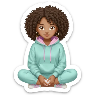 Black girl, clean girl aesthetic, 4C curly hair in a puff, pastel hoodie, white sneakers, minimal jewelry, soft smile, cozy vibe, bright colors,  skin care with White clay mask sticker