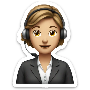 A female front desk assistant with a headset on for taking calls sticker