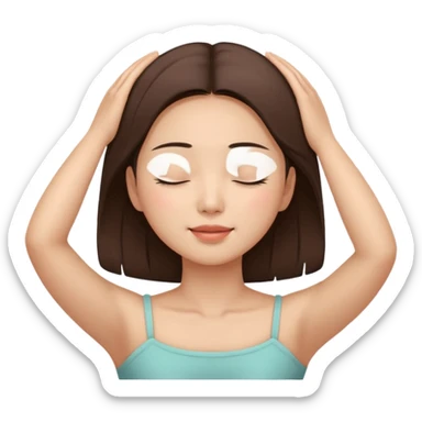 Asian woman with closed eyes receiving a head massage, calm and happy sticker