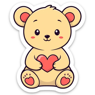 A baby bear holding a heart  sticker