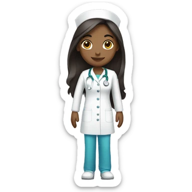 Nurse with long dark brown hair fair skin sticker