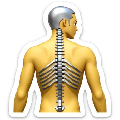 3D render of Exoskeleton Spine, futuristic cyborg aesthetic, fusion of organic skin and chrome metal, chrome metal vertebrae on a human back, emoji style, isolated on white background --v 6.0. sticker