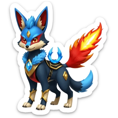 Edgy futuristic Delphox-Zeraora-Lucario-fusion sticker
