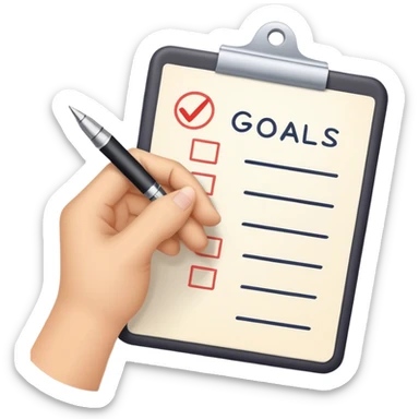 setting goals with check boxes on the paper but keep the hand with pen and have goals written on top. sticker