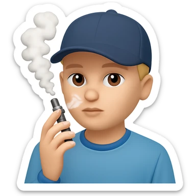 Add a baseball cap to the guy vaping, keep the original style consistent, no background. sticker