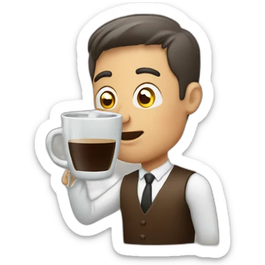 Man drinking directly to the coffee maker sticker