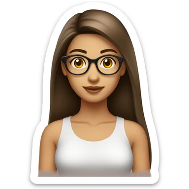 Femme  cheveux lisse long brun lunette sticker