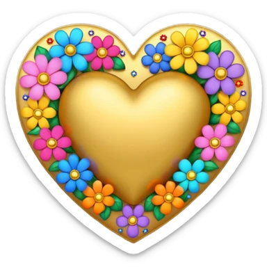 a golden heart studded with flowers sticker