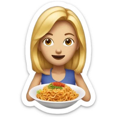Blonde woman eating Mi goreng sticker