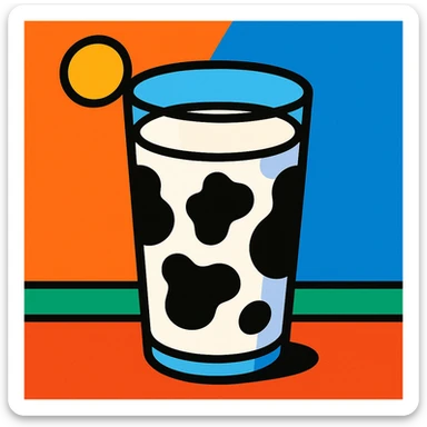 a glass of milk with a cow print, vibrant toon style sticker