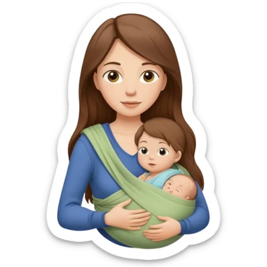Pregnancy babywearing mom with long brown hair and fair skin with a small baby and wrap  sticker