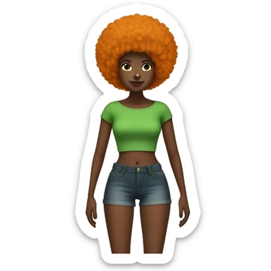 Black with orange Afro with green tube top and jean shorts on sticker