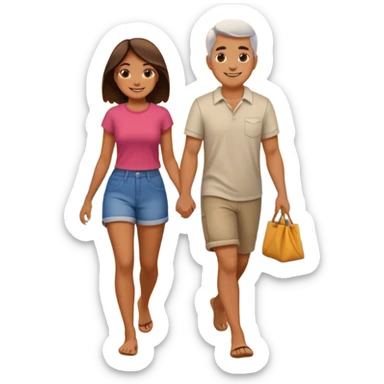 couple walking on the beach sunset in backgrounf sticker