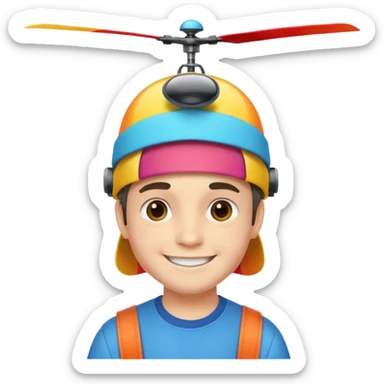 Boy wear colorful Spinning Helicopter hat sticker