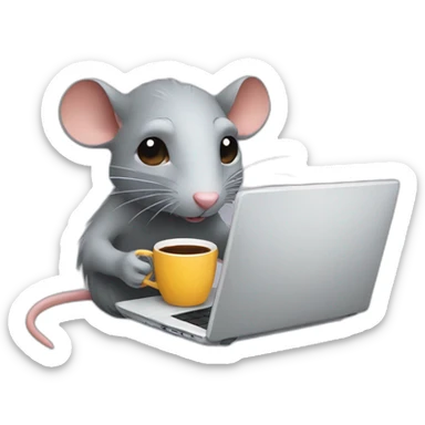 rat drinking coffee and working on a laptop sticker