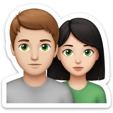 A boyfriend with light brown hair and green eyes next to his girlfriend with black eyes and black hair sticker