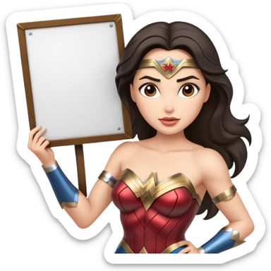 Wonder Woman holding a large blank sign sticker