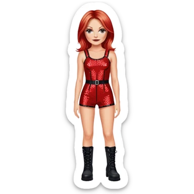 Geri halliwell wearing a tight red sequin romper with black combat boots sticker