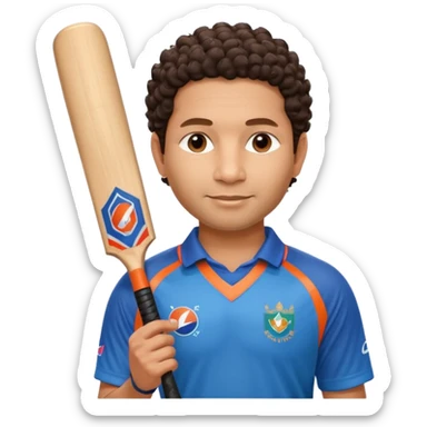 
Sachin Tendulkar
Create a cricket emoji of a short, curly-haired Indian batsman wearing a blue jersey, holding a bat with a calm confident smile, minimal flat emoji style, rounded shapes, bold outlines, vibrant colors, no background sticker