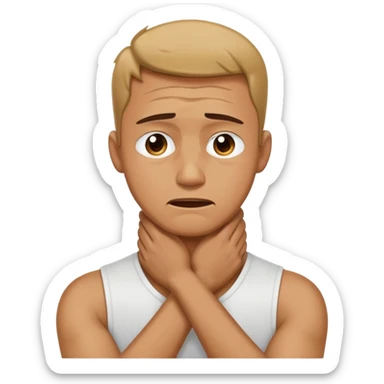 A guy arms crossed holding neck crying sticker