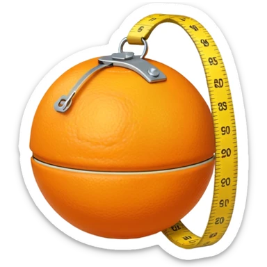 generate an orange with a yellow measuring tape around it sticker