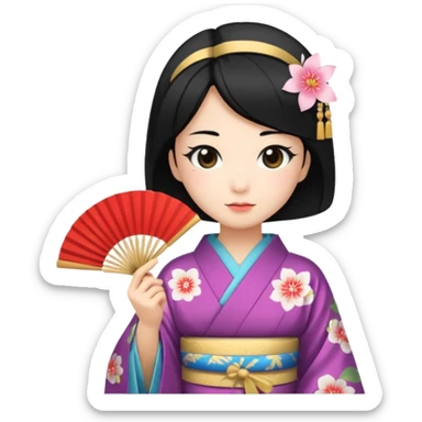 Japanese Kimono princess with fan sticker