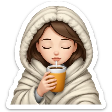 girl inside a blanket sipping coffee eyes closed sticker