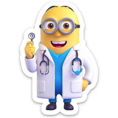 yellow minion character as a doctor with stethoscope sticker