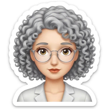 woman with grey curly hair and glass sticker