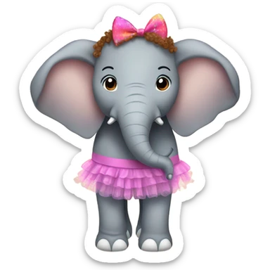 Elephant wearing a tutu with brown curly hair sticker