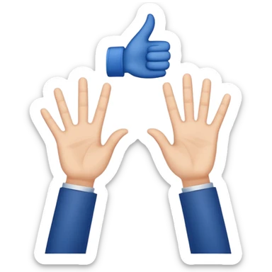 two raised hands in celebration with dark blue checkmark between  sticker
