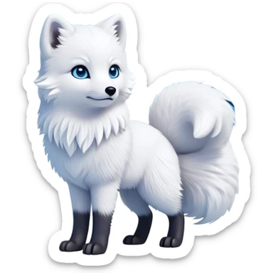 cinematic-arctic-fox-realistic-full-body-standing-emoji,-fluffy-tail-curled-slightly-around-its-paws,-thick-pure-white-fur-blending-into-the-snowy-landscape,-head-tilted-dramatically,-bright-blue-eyes-glistening-with-intelligence,-simplified-yet-realistic-focused-features,-highly-detailed,-glowing-with-an-almost-sarcastic-glow expressive eyes sticker