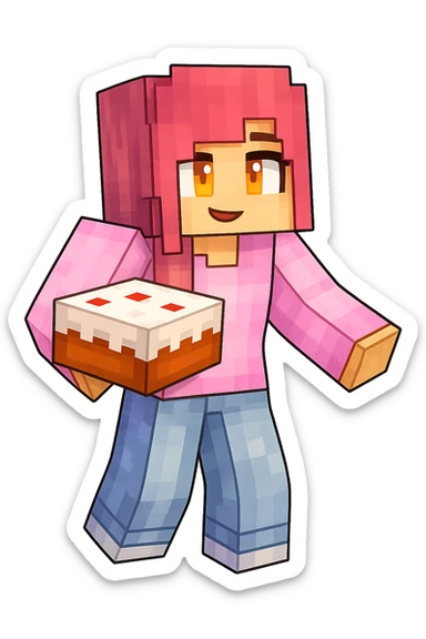 Extract the character KC from the group image in Minecraft cartoon style, keeping only KC with a transparent background. Preserve the Minecraft cartoon style look. sticker