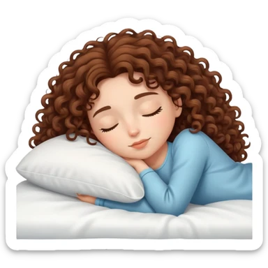 Curly girl with brown hair lying on a bed sleeping sticker